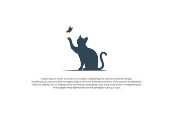 cat catching butterfly silhouette logo