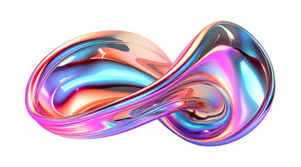 3d fluid abstract metallic holographic colored shape png cutout transparent background