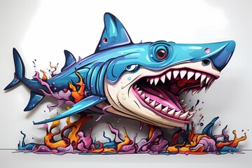 street graffiti design, colorful shark graffiti