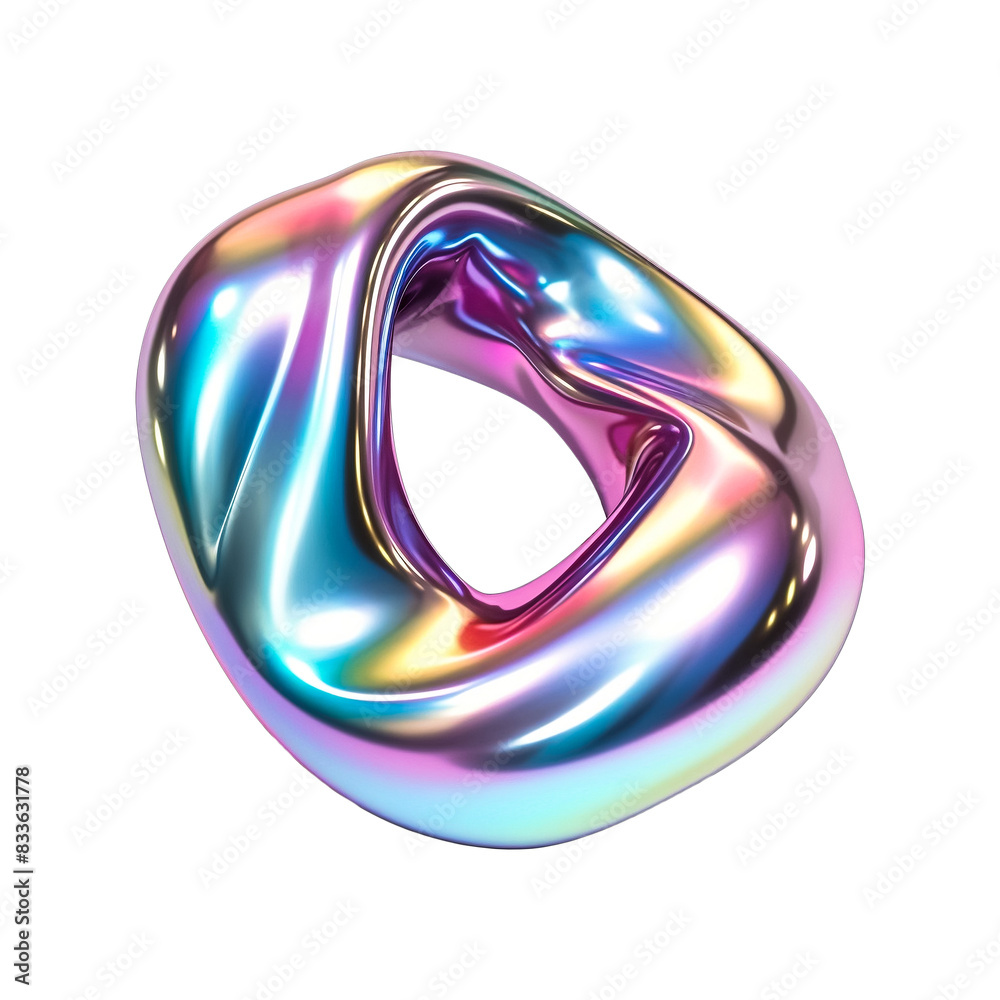 Poster 3d fluid abstract metallic holographic colored shape png cutout transparent background - Posters