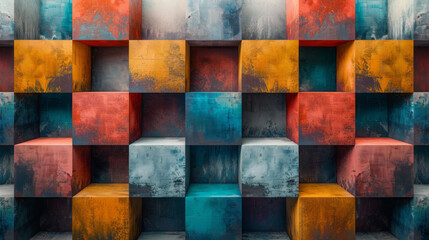 Fototapeta premium Abstract Colorful Cubes with Textured Surface