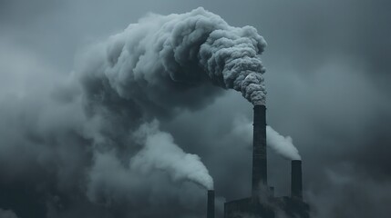 Industrial Chimneys Releasing Dense Black Smoke