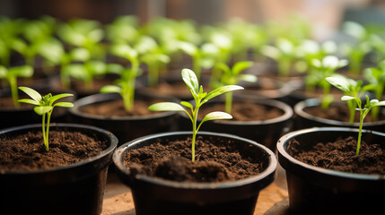 Young seedlings in a modern greenhouse