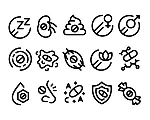 Drug categories line black icons set. Vector isolated buttons.