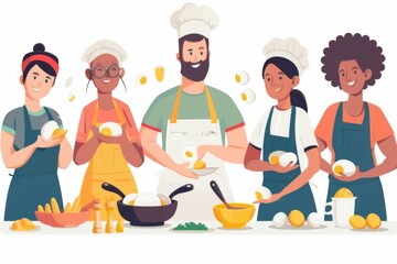 Witness the culinary creativity as a group of people showcase their egg-themed dishes in a thrilling cooking competition.