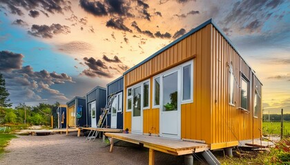 Mobile office buildings or container site office for construction site. Shipping container. Portable house and office cabins