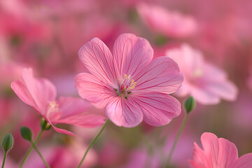 Fototapeta premium Close Up of Vibrant Pink Flowers in Bloom with Soft Focus Background