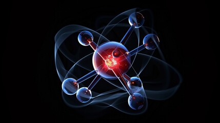 Oxygen atom representation: Detail the structure of an oxygen atom, showing its eight protons, eight neutrons, and eight electrons, emphasizing its role in respiration