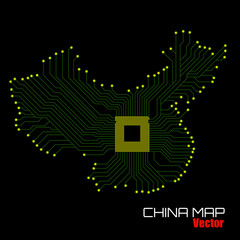 Abstract China map with cpu. Circuit board. Technology background. Vector illustration