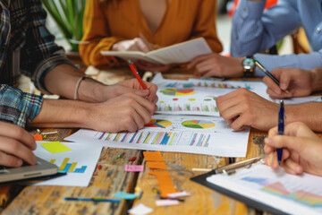 Fototapeta premium Business team meeting to analyze data charts for marketing plans and office profits.