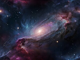 Obraz premium Space background with realistic nebula and shining stars. Colorful cosmos with stardust and milky way. Magic color galaxy. Infinite universe and starry night. Vector illustration AI Generative