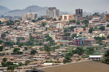 Fototapeta premium view of the city of yaounde, Panoramic view of the roofs of Yaounde, Cameroon