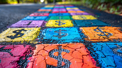 Colorful Hopscotch Squares with Dollar Signs