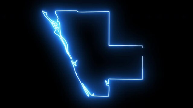 map of Sarasota in Florida with a neon effect that glows blue
