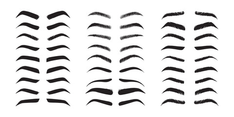 Isolated Eyebrows set Cartoon. Eyebrow makeup template. Classic brow makeup shaping vector set. Various eyebrows types. shapes, thin, thick, curved eyebrows set. 