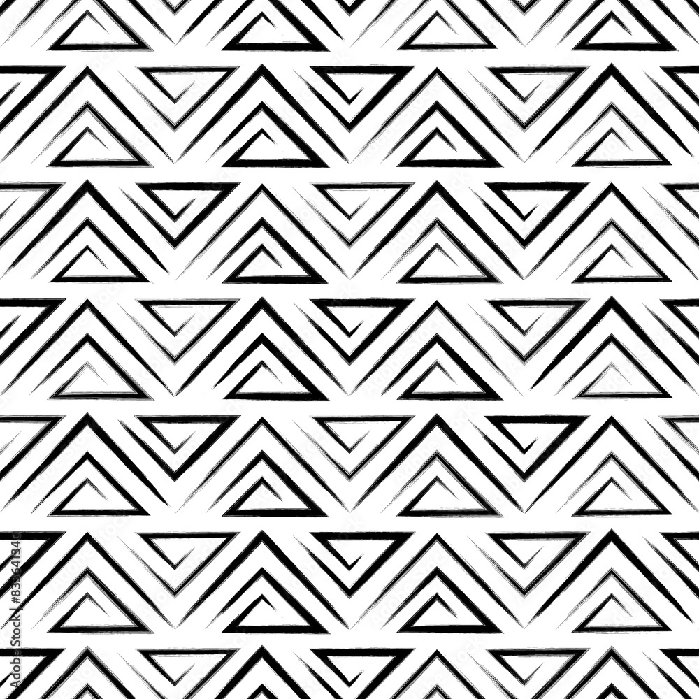 Wall mural abstract geometric seamless pattern. greek triangle texture. black triangular line isolated on white