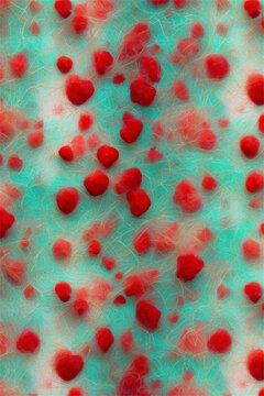 Red fuzzballs on Furry Teal Surface