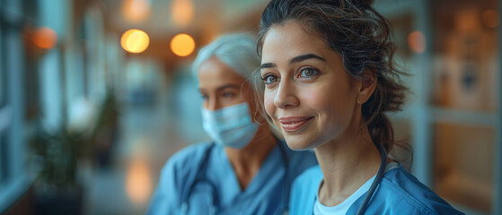 Woman With Face Mask Standing Next to Man in Scrubs