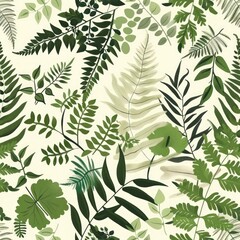 Seamless repeating pattern Ferns and leaves from a forest 
