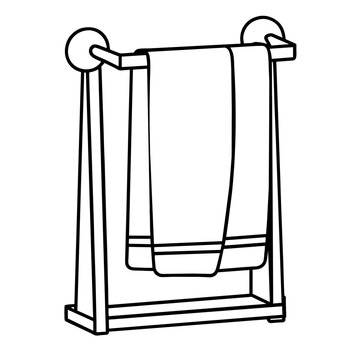 recommend clip art:  An illustration of a towel on a stand, Black and white outline
