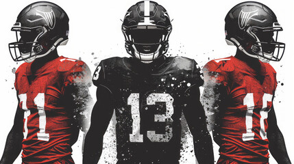 Illustrated Football Players in Uniforms
