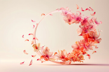 Obraz premium Pink floral frame with rose blossoms for wedding card design