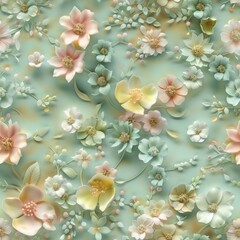seamless repeating pattern soft color background and different little flowers  
