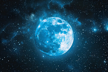 Obraz premium a full light blue moon in the night sky lots of shiny silver stars