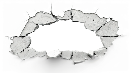 Hole breaking through white wall, cut out