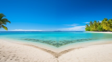 Fototapeta premium Tropical Beach with Crystal Clear Water and Swaying Palm Trees
