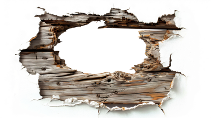 Hole breaking through a wooden wall, cut out