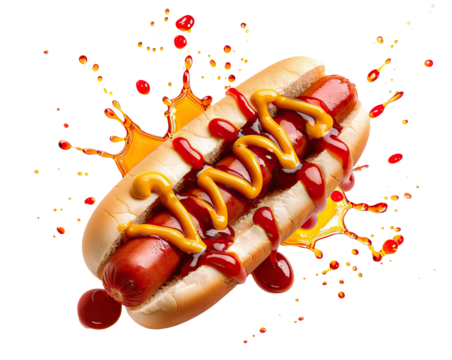 Delicious hot dog with ketchup and mustard, cut out