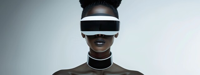 An african american woman wearing virtual reality glasses