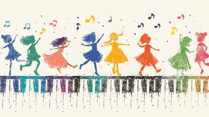 Happy Children Dancing on a Piano