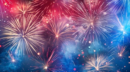 Fototapeta premium Vibrant Night Sky Illuminated by Patriotic Fireworks