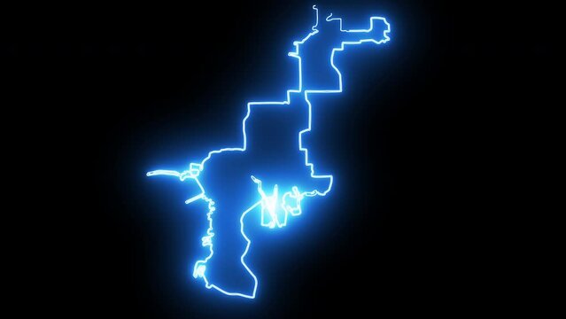 map of Tampa in Florida with a neon effect that glows blue