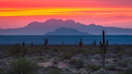 Desert sunset with mountain