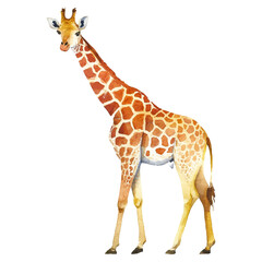 Fototapeta premium Watercolor hand drawn Giraffe, Giraffe PNG, Giraffe Clip Art, Giraffe Decor, Giraffe isolated on white background, Giraffe Illustration, African animals, Lion, Zebra, Elephant