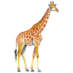 Naklejka premium Watercolor hand drawn Giraffe, Giraffe PNG, Giraffe Clip Art, Giraffe Decor, Giraffe isolated on white background, Giraffe Illustration, African animals, Lion, Zebra, Elephant