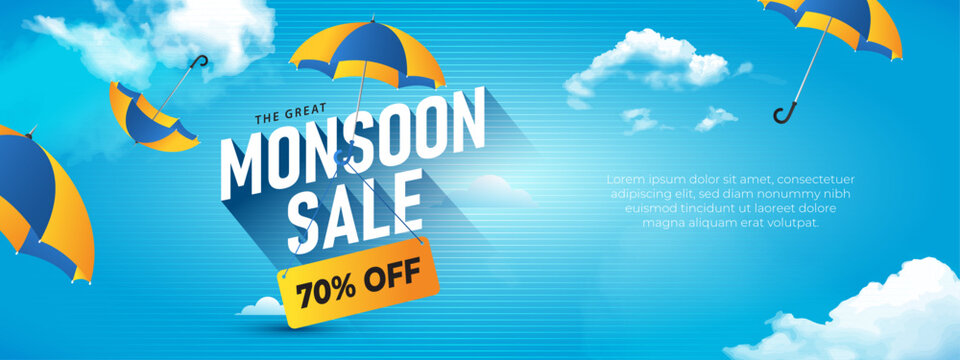 Monsoon Sale, Offer Banner Design Template Illustration
