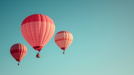 Fototapeta premium A minimalist sky scene with pastel hot air balloons floating in a soft blue sky. 