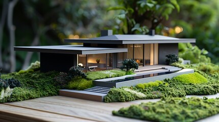 Obraz premium Miniature Dream Home: Perfectly Detailed Model House Captured in Stunning Detail