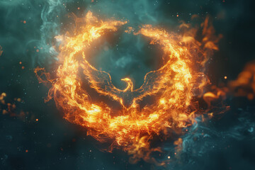 The flames formed the outline of a phoenix. and icons showcase innovative technology.
