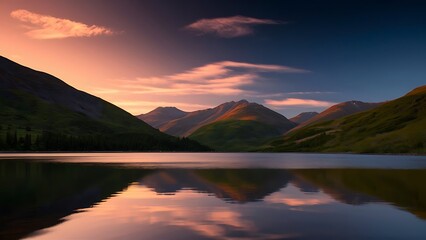 Tatra National Park, a lake in the mountains at the dawn of the sun