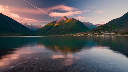 Tatra National Park, a lake in the mountains at the dawn of the sun