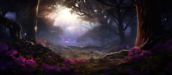 popping pod purple flowers in the forest of North. Creative banner. Copyspace image