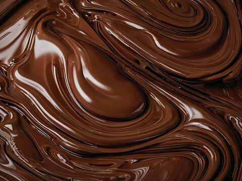 Rich, smooth swirls of melted chocolate creating a luxurious and indulgent texture. Perfect for backgrounds, advertisements, and designs related to confectionery, desserts, and gourmet cuisine.