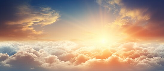 Fototapeta premium Sun and clouds in sky Nature background. Creative banner. Copyspace image