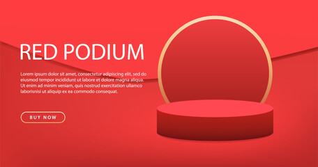 Abstract 3d Composition for Product Presentation. Cylinder Podium on Red Background. Vector illustration.