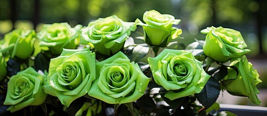 Bright green roses in the garden. Creative banner. Copyspace image - Powered by Adobe